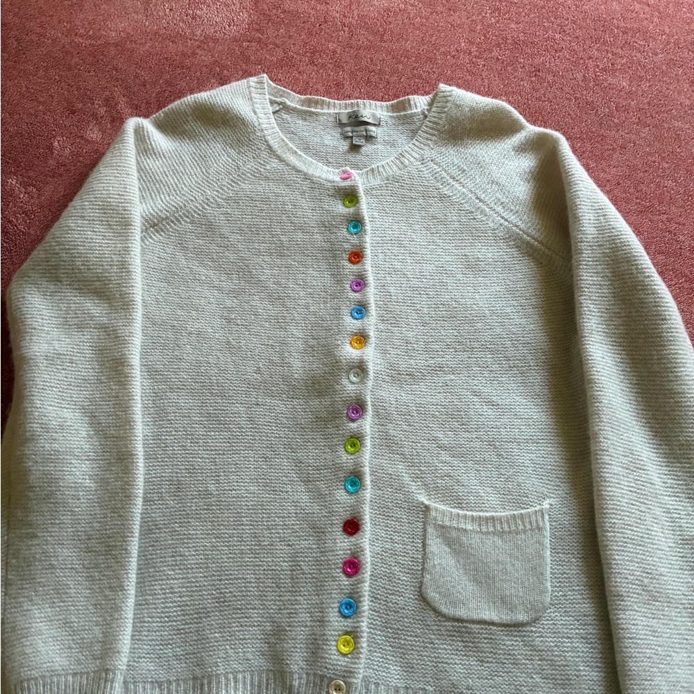 Elegant Cream Lambswool Cardigan with Multicolored Buttons Ken brand Size M